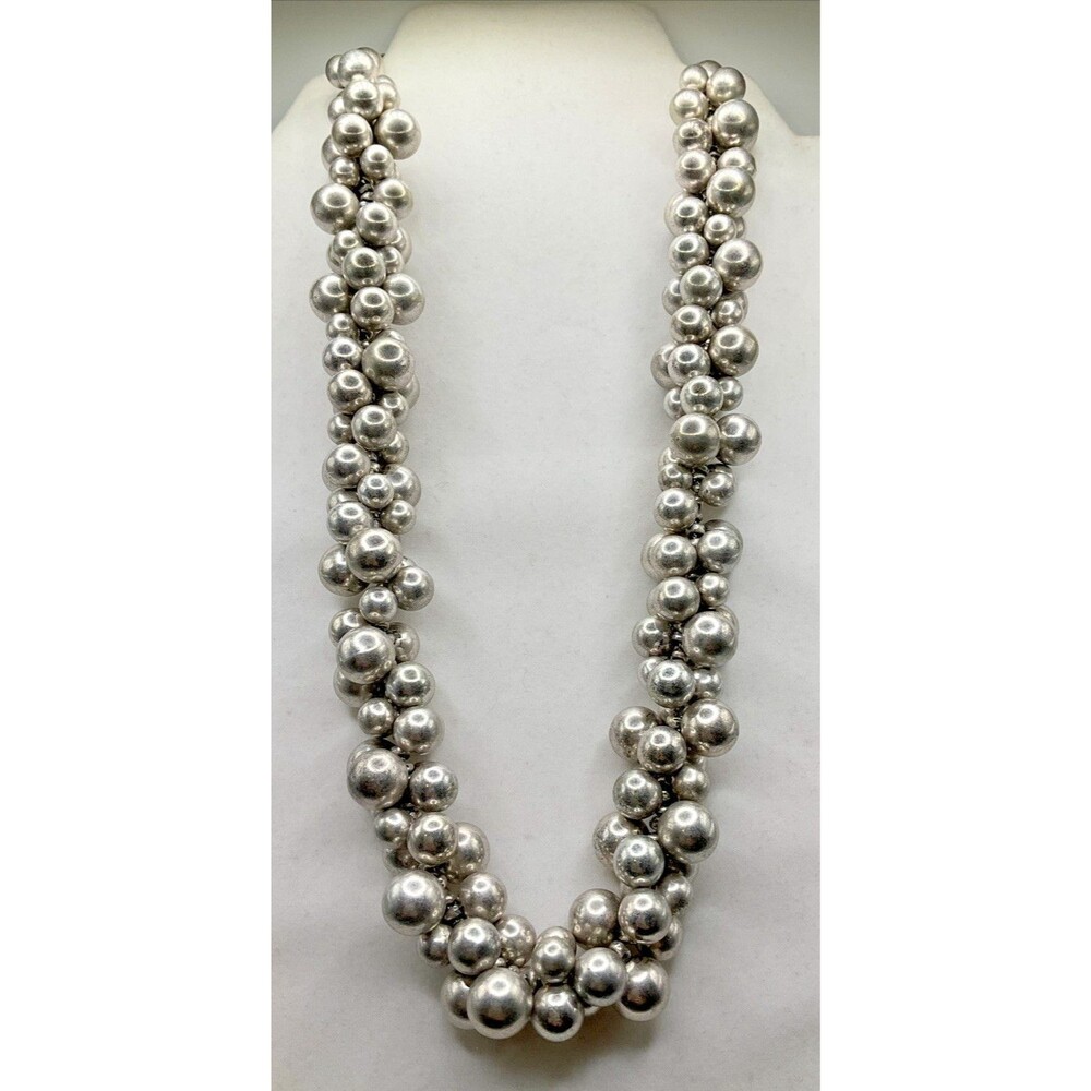 Multistrand Braided Silvertone Bubble Faux Pearl Necklace Fashion Jewelry